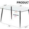 Modern minimalist rectangular transparent tempered glass dining table, 0.4 inches thick, black metal legs, suitable for kitchen, dining room, and living room 63 "* 35.4" * 30 " DT-1544
