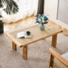 Modern and minimalist rectangular rattan tabletop with rubber wooden legs, imitation rattan woven Chinese side table, suitable for small rectangular tables in living rooms, dining rooms, and bedrooms