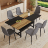 Table and chair set.71*35.4 inch Wooden And Black Spliced Dining Table With Storage Function In The Middle Of The Table Legs.Paired With 6 Chairs Made Of Dark Gray Lnen Fabric.Iron pipe spraying Legs.
