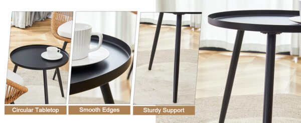 a2a5f47f9ed247438fd1e4bb725f0330_57f722b2ab4fbc14815a678cd0131019 Modern 3-Piece Set: 17.7" Anti-Spill Round Coffee Table + 2 Rattan Swivel Chairs, Outdoor Patio Furniture for Tea Time.Suitable for Various Outdoor Venues.3-piece Set Packaged As A Single Package.