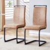 Dining Chairs,tech cloth High Back Upholstered Side Chair with C-shaped Tube Black Metal Legs for Dining Room Kitchen Vanity Patio Club Guest Office chair (Set of 2) Brown1162