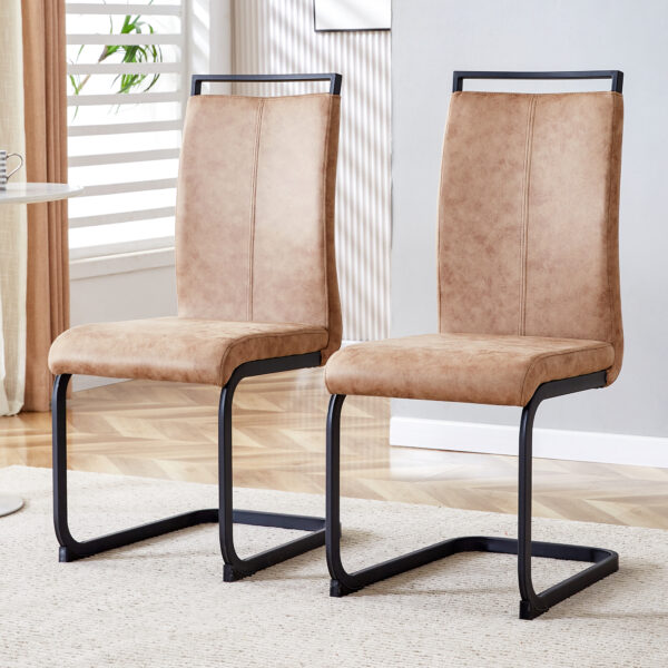 a2ac10a5f03c47e3aa17a706a666ff53_20240408_317674f75e1d43e002caa1a25c62caa5 Dining Chairs,tech cloth High Back Upholstered Side Chair with C-shaped Tube Black Metal Legs for Dining Room Kitchen Vanity Patio Club Guest Office chair (Set of 2) Brown1162