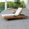 LOUNGE CHAISE SET WITH HEADREST,SPACE AVAILABLE ON ONE SIDE, ACACIA WOOD WITH WATER-RESISTANT LOUNGE CUSHIONS (CREAM & 3-FOLD & 4 inch) - MATCHING DARK GREY/BEIGE VERSION AVAILABLE