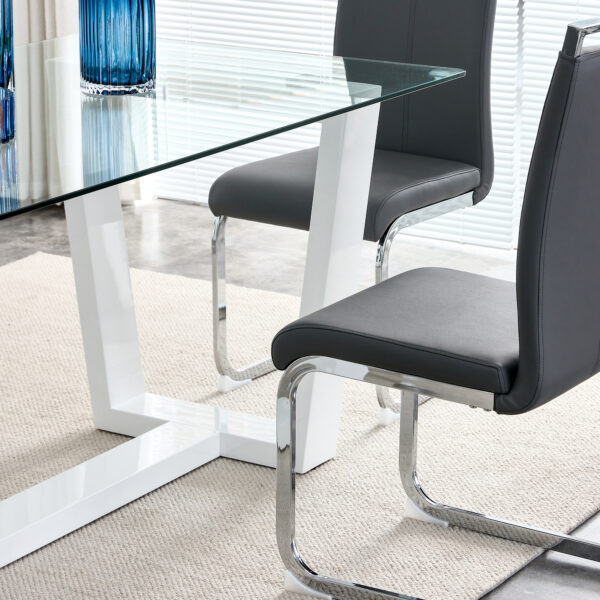 Glass Dining Table Large Modern Minimalist Rectangular for 6-8 with 0.4" Tempered Glass Tabletop and white MDF Trapezoid Bracket,For Kitchen Dining Living Meeting Room Banquet Hall F-1550