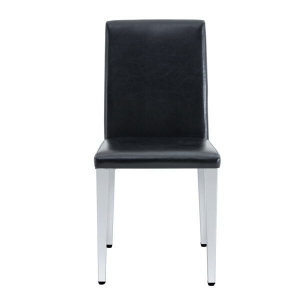 a3172ecdda1f4e52b5acc9371069ada5_0c2cca074e7382d722cd8a1a9aff3beb Two Black PU dining chairs,Silver Metal Legs.Simple and versatile, comfortable and accompanied. Exquisite and versatile dining chairs unlock a comfortable new experience.(Set of 2)