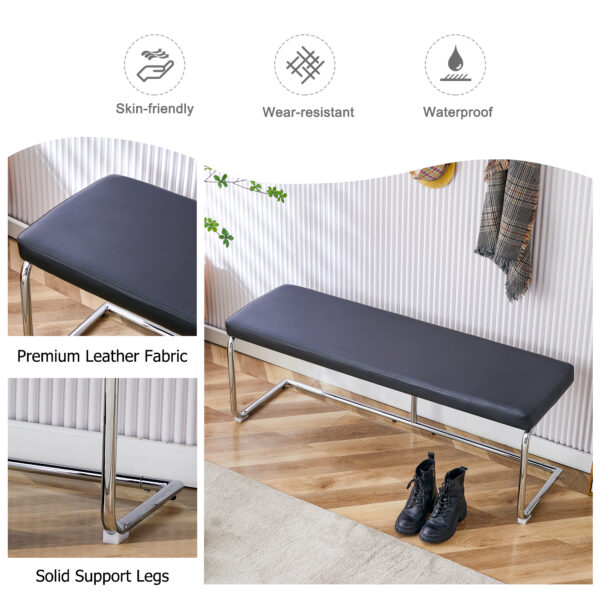 Black shoe changing bench silver metal legs,  sofa bench dining chair, suitable for bedroom fitting room, storage room, dining room, and living room. ST-005