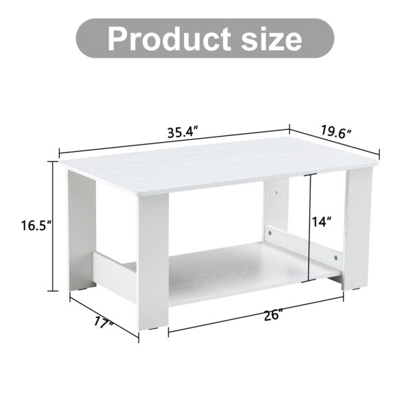 a331f93c6c6a495da0d8536e070700f9_20240206_2efa29eaf46b2d8747e17274b9275b52 A modern and minimalist white double layered rectangular coffee table and coffee table. MDF material is more durable and suitable for living rooms, bedrooms, and study rooms. 19.6 "*35.4"*16.5 "CT-16