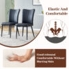 Table and chair set.Modern Black Marble Pattern MDF Dining Set - 55"x31.4"with 4 Black PU chairs with a vertical stripe design on the backrest and black metal legs.Suitable for kitchen,Dining room,etc