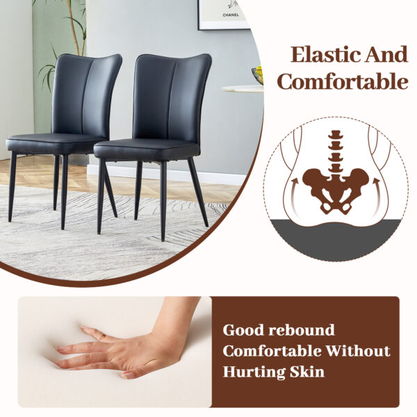 a344eb3cdac0453abf5585733ea7ca16_22e5a15bd9144b119b4ab0c0ea90f16a Table and chair set.Modern Black Marble Pattern MDF Dining Set - 55"x31.4"with 4 Black PU chairs with a vertical stripe design on the backrest and black metal legs.Suitable for kitchen,Dining room,etc