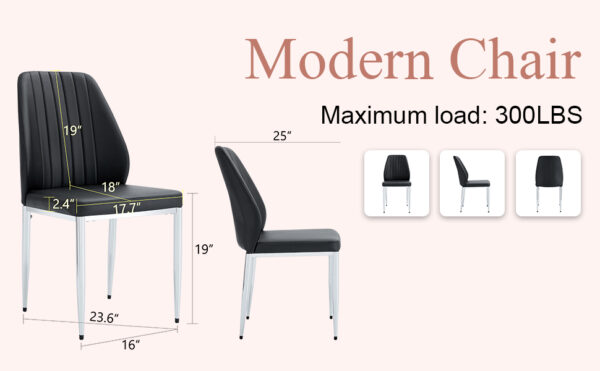 a364b4f554fb46a2a4ff4c0f2fb64543_8d7a36f1be3973991e5e25b7caaa19d9 Set of Four Black PU Comfort Dining Chairs (17.7"x25").Dining chair with extended backrest,BLACK PU,Silver metal legs,Suitable for various places such as family restaurants, hotels, coffee shops,etc.