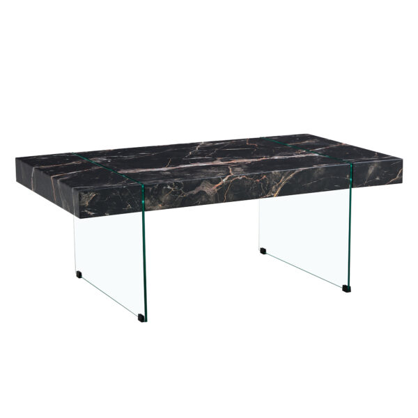 a3dbcbbcb03049348b3ebc043ce35a64_e5fe6ca55bba75fb34a386f667b694c6 43.3"x23.6" Black Marble-Patterned MDF Coffee Table with Tempered glass legs.Suitable for Living Room.It can be used not only as a coffee table but also as a side table or display stand.