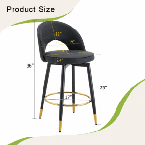 360 ° rotatable bar chair.Modern PU comfortable upholstered bar chair with smooth and beautiful black metal legs for dining room, kitchen, terrace and guest office chair.Set Of 2.W1151P153939