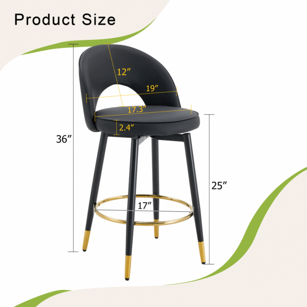 a428ec2ddbcd4d58936ba9f52e9115e5_bdd3506f45a95f56fa05efb42c9220a4 360 ° rotatable bar chair.Modern PU comfortable upholstered bar chair with smooth and beautiful black metal legs for dining room, kitchen, terrace and guest office chair.Set Of 2.W1151P153939