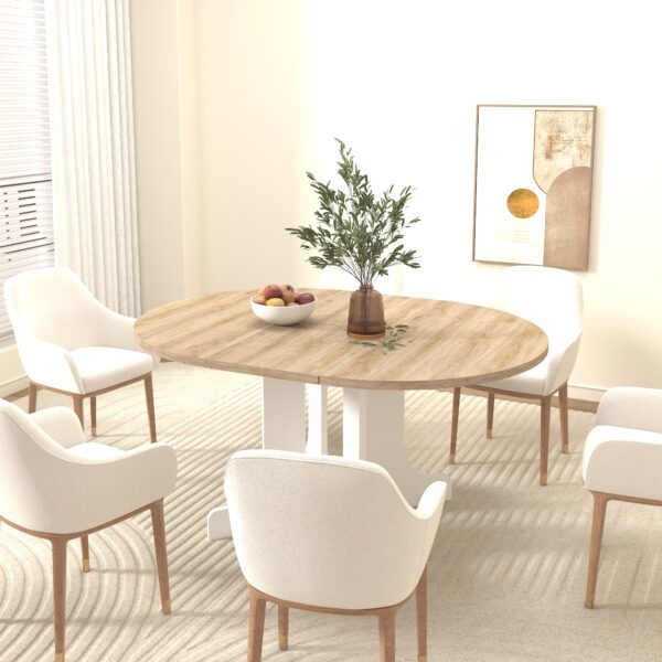 a4317e078edd4ad1a026bd4a804d693c_4042cb2bef754e99cbb5dc111a935e17 Dining Table for Farmhouse Kitchen 59x43 Inch Expandable Oval Table Top with Removable Leaf Trestle X Shaped Base White