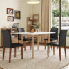 Table and chair set. White Sintered Stone Tabletop, Rubberwood Legs,Foldable Computer Desk, Foldable Desk.Paried With 4 Black PU Dining Chairs with Walnut Color Metal Leg.