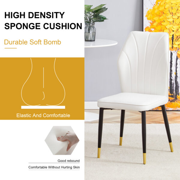 a4a6edd7f77d4cac9cb26ca7d921f31d_546faf912cd2a0b60c885b6bff462a6b 4 modern dining chairs with stylish PU patterned backrest and black metal legs for a comfortable home experience in the kitchen, bedroom and office.