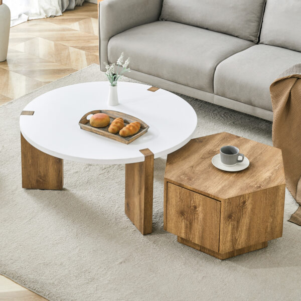 a4b46ec0863441218460c7f82c2b9c8f_fd5200d6dd187bc32e62f20e3f93df66 Fashionable and versatile MDF material coffee table set, unlocking a new style in the living room.All are made of MDF material, with white and wood textured stickers on the surface.