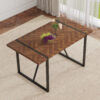 A minimalist retro rectangular dining table with a specially textured top and black metal legs.Contemporary Minimalist MDF Dark Wood Textured Tabletop.Able To Give People A Visual Beauty With Rules.