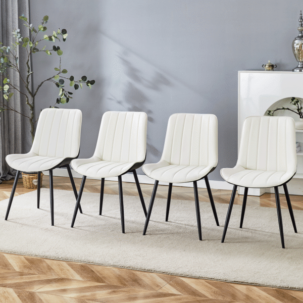 a4ee69fae1b7436288d6e0e0dc9f80cb_510fc7750fd216134c39fdf11a5a87b5 Extended Seat Cushion PU Dining Chair Set - Four Pieces.Smooth line design.Can integrate well into various modern home decoration styles.White and Black Splicing Colors.