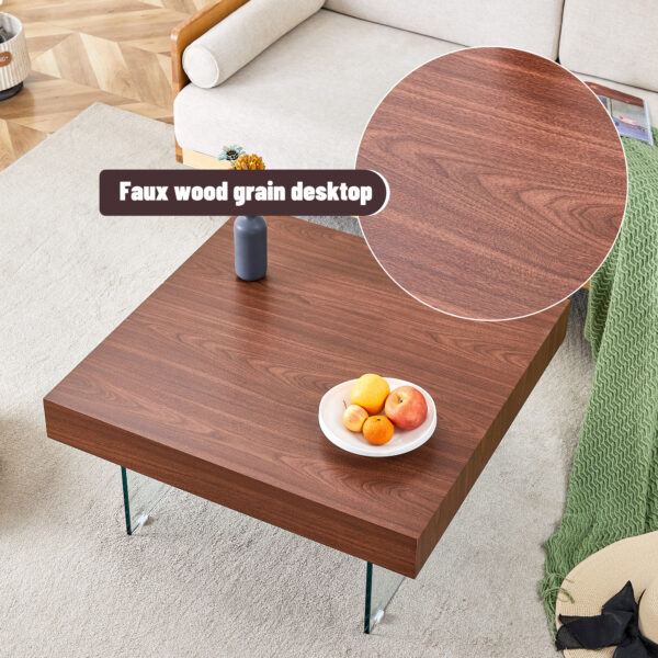 a5485bc058834b409dc71b1b5fae6781_cdf4cc34147c1d1f768803103073111e Walnut Colored Square MDF Coffee Table - 31.5"x31.5" with Tempered Glass Legs.Density Board Sticker,Reinforced Glass Legs.Walnut Colored Texture Sticker.