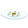 Double layer rotatable round glass.The rotatable design makes it more convenient to retrieve and place items.The upper glass has a diameter of 30.3 inches, while the lower glass15 inches.