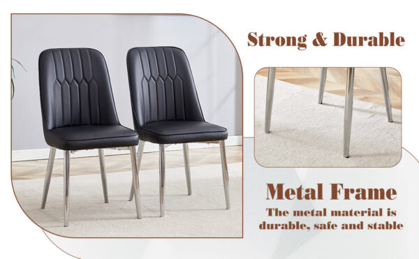 a5663910194441c7ba88c7d9ba2c9c76_f51b97b8bae6d4093bcf6e11bdcc888d Table and chair set.63*31.4 Inch Pandora Patterned Sintered Stone Dining Table Set - 4 Black Chairs With Silver Metal Legs.Modern Light Luxury.Perfect For Dinner Room,Meeting Room,Kitchen,etc.