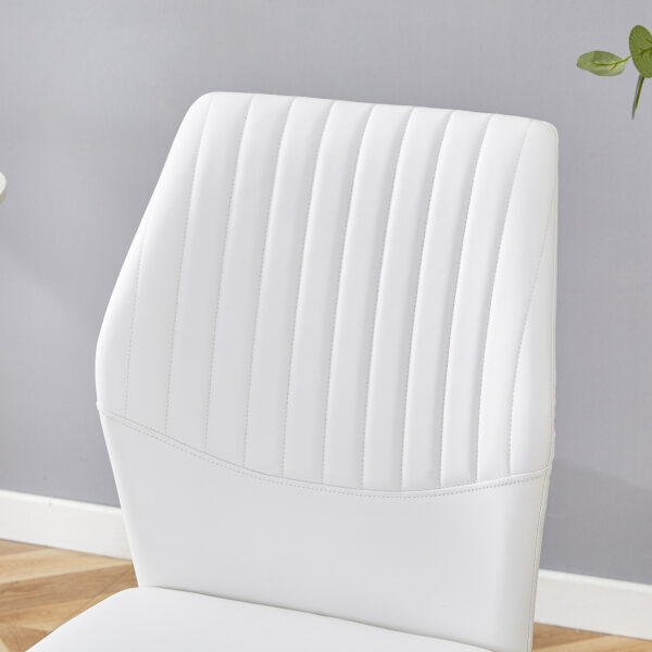 a5986431ad85498996131f526dfa63ee_aa9885435c42ec34bc9379e5d35022ce Luxury Simple Chair - Set of 6 White PU Material High Resilience Dining Chair with Metal Silver Leg.The Chair Back Has a Vertical Stripe Design With Smooth And Uniform Lines.