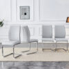 Luxury Simple Arch Chair - Set of 4 Light Gray PU Material High Resilience Dining Chair with Arched Metal Silver Leg.