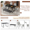 Table and chair set.Modern Black Marble Pattern MDF Dining Table Set - 55"x31.4" with 4 Extended Seat Cushion PU Dining Chairs and 1 Bench,A Choice of Subtle Luxury for Modern Homes.
