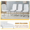 Table and chair set.71 * 35.4 inch rectangular dining table.Tempered Glass Tabletop,Silver 7-shaped Metal Table Legs.Paried With 6 White High-quality PU Chairs With Arched Metal Legs.