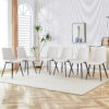 White artificial leather backrest cushion dining chair, black metal legs, curved widened cushion design for more comfort, suitable for restaurants, kitchens, bedrooms, offices.(6 chairs) 0502