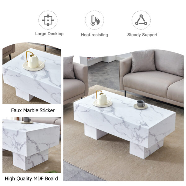 a686a85650eb49a6ae1d5138bc92e231_20240123_fe8b81204bbdb13e715a8953b3bebb12 Modern Simple White Marble Texture MDF Coffee Table - 43.3"x21.6"x17.2" Practical Model.Making it an ideal addition to any living room or apartment.W1151134962