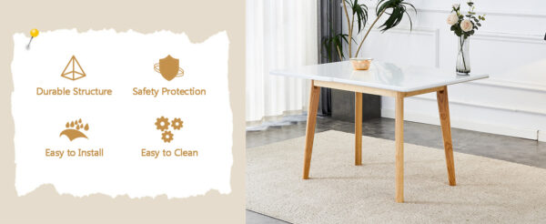 a6b36de96eeb41a398a3338575f19363_ae37a4846b06d9df9b16d8a0ddf982b4 Table and chair set.White Sintered Stone Tabletop, Rubberwood Legs,Foldable Computer Desk, Foldable Desk.Paired With 4 Black Linen-Cotton Material High Resilience Dining Chair with Metal Leg.