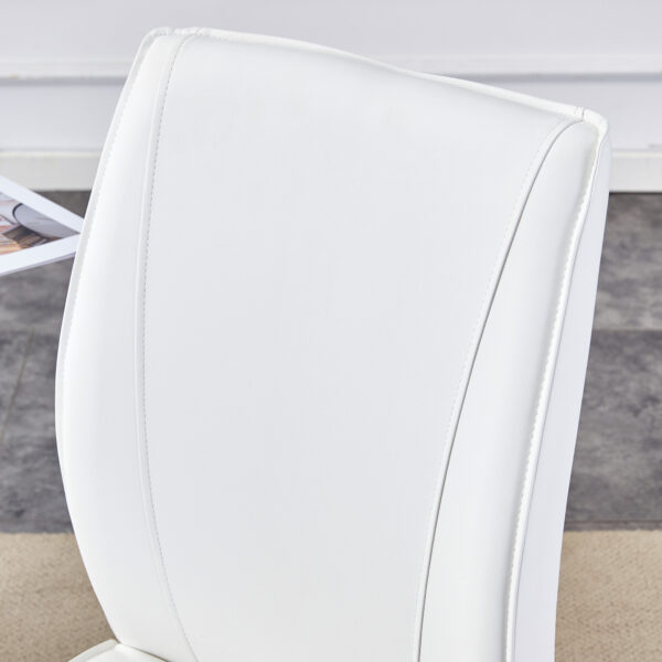 a6d52940b3514806a13a563b86122537_38fb12f36595fba337b60528ae291d5c Table and chair set.63"*35.4" White Imitation Marble Pattern MDF Dining Table Set - 4 Soft and Comfortable White PU Chair With Arched Metal Silver Leg.Create Your Exclusive Low-Key Luxury Space.