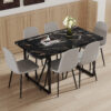 Table and chair set.Modern Black Marble Pattern MDF Dining Set - 55"x31.4" with 6 Light Gray Linen Fabric Chairs.Iron Pipe Spraying Chair Legs.Suitable for kitchen,Dining room,etc.