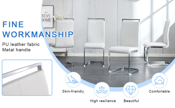 a718a7ccff9b40e8b592fcf68f80e73c_00852d8a5127f2911d088627e82c08ee Table and chair set.Elegant Transparent Tempered Glass Dining Set - 71"x35.4" with 6 White PU Chairs with silver C-tube metal leg.