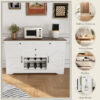 54" Farmhouse Buffet Sideboard with Storage Cabinet & Adjustable Shelf – Wood Top Dining Table with Drawer, Kitchen Storage Cabinet for Dining Room, Living Room, White