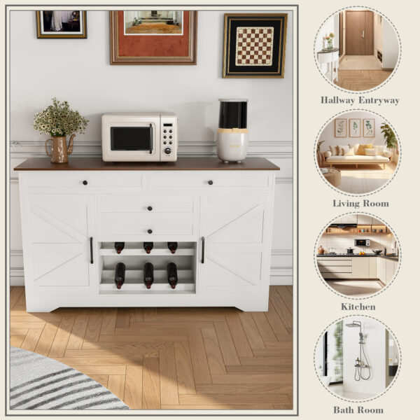 a7191f9a13e64e798ac545f71728b31a_d526d2b509d0cc8522e40dbc760b5fcb 54" Farmhouse Buffet Sideboard with Storage Cabinet & Adjustable Shelf – Wood Top Dining Table with Drawer, Kitchen Storage Cabinet for Dining Room, Living Room, White