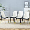 Modern Two-Tone PU Dining Chairs - White and Black spliced chairs With Gold Decorated Legs.White and Black spliced,Black Metal Legs,Set of 4 chairs.
