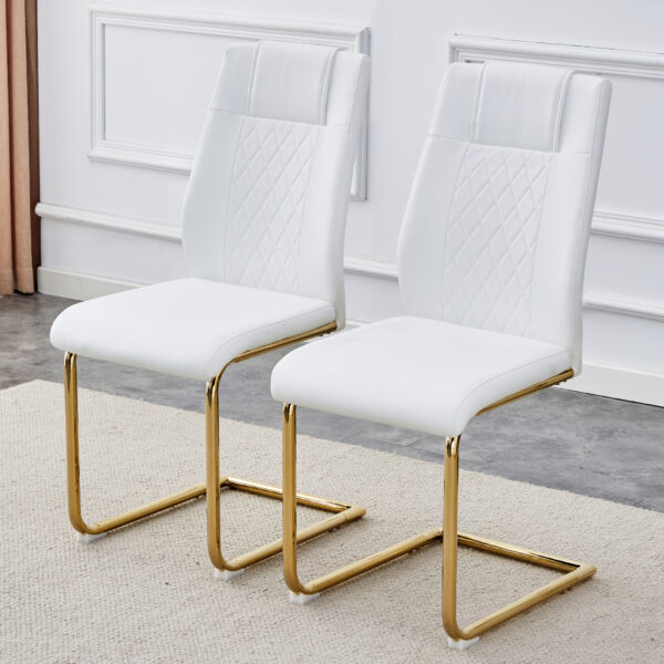 Modern dining chairs, dining room chairs, and golden leg cushioned chairs made of artificial leather, suitable for kitchens, living rooms, bedrooms, and offices. Set of 6 pieces (white+PU )C-001
