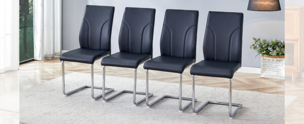 4 Dining Chair Set, Black Dining Chair Set, PU Material High Back Seat and Sturdy Leg Chair, Suitable for Dining Room, Kitchen, Living Room