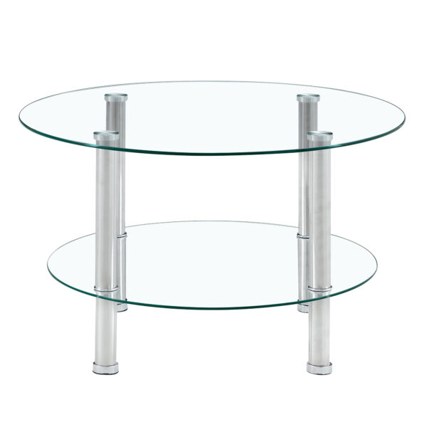 a77dc7e903674df1aace20020364d24a_ce6d6f7ad4d9d6803955b9da9d0e9268 Contemporary Minimalist Double Layer Tempered Glass Coffee Table - 27.5" Top and 23.6" Bottom.Reinforced Glass Tabletop,Stainless Steel Silver Plated Legs.