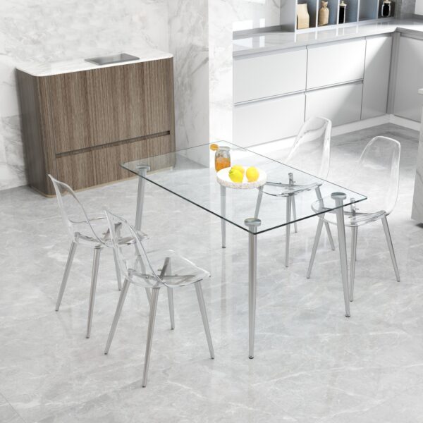 a795dd6c32954e4a8a144228bbf868a9_20230220_7cc81cb1befc8fddc48ada24e7d75c68 Modern minimalist transparent dining chair, plastic chair, armless crystal chair, Nordic creative makeup stool, negotiation chair, silver plated metal leg 6-piece set, TW-1200