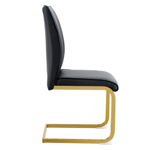 a79febb73934484e8d6e187f6e99709b_41eddc68fb27ef103a39bc6f0ef530e8 Luxury Simple Arch Chair - Set of 8 BLACK PU Material High Resilience Dining Chair with Arched Metal Gold Leg.Packed In Two Boxes.