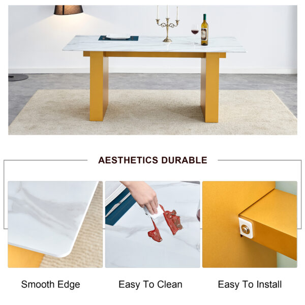 a7f549914a7e4443b09bb78aec27a573_ffb5052d293e0452ff070df862074d4f Large modern rectangular table with 0.4 inch patterned tabletop and large MDF table legs, suitable for kitchen, dining room, and living room 71 "* 35.4" * 30 " 1546