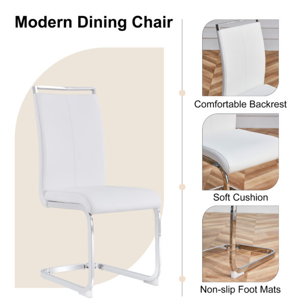 a8025f0aaaa44af3958a3bbc5e856fe3_b73cc5e733c0f15da1bab2e413388de4 Table and chair set.63*31.4 Inch Pandora Patterned Sintered Stone Dining Table Set - 4 White PU Chairs With Silver Metal Legs.Modern Light Luxury.Perfect For Dinner Room,Meeting Room,Kitchen,etc.