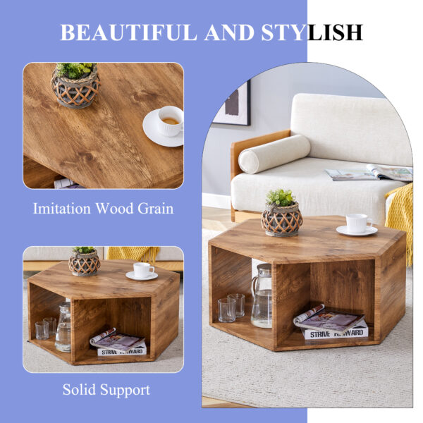 a83f72d084a94afeaead80f5492da3f0_67e4d77eb6e1806abe73ef7e9e4775f5 Hexagonal MDF coffee table, characteristic pattern stickers, multi-hole design to give more storage space, simple and convenient design makes it suitable for all kinds of style scenes.