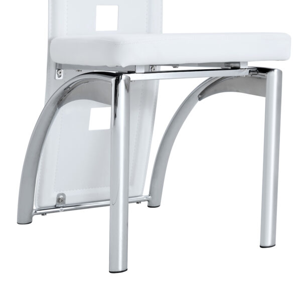 a84f72844337424ab237e08c39fe75dc_a371e7aa5599a80deef181e7e689244c Table and chair set.63"*35.4" White Imitation Marble Pattern MDF Dining Table Set - 6 PU Chair With White Saddleback, Geometric Pattern Backrest,Silver Curved Metal Leg.Suitable For Various Scenes.