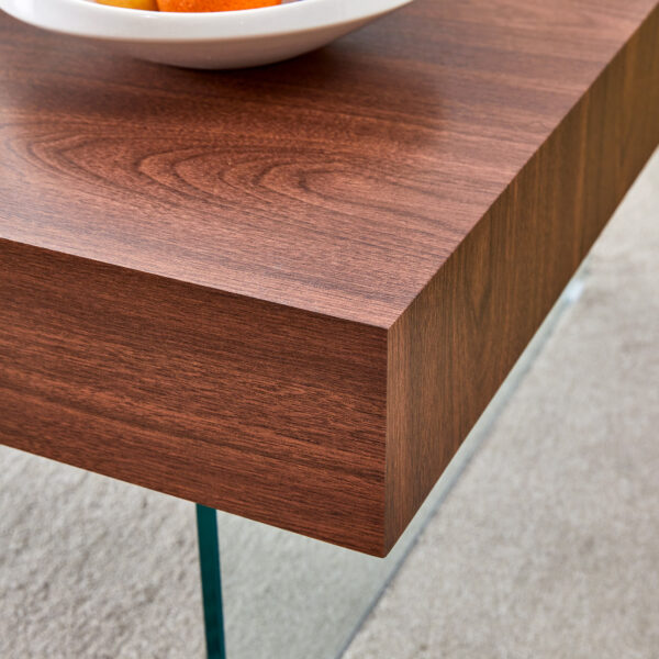 a8524d730e6f4013be8c685ca59414d8_e71b899030da10e82112f75379e4f289 Walnut Colored Square MDF Coffee Table - 31.5"x31.5" with Tempered Glass Legs.Density Board Sticker,Reinforced Glass Legs.Walnut Colored Texture Sticker.