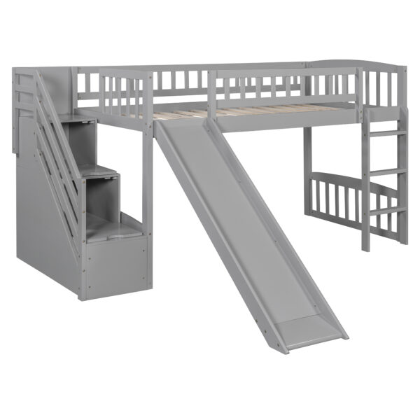 Stairway Twin Size Loft Bed with Two Drawers and Slide,Gray(OLD SKU:LT000515AAE)